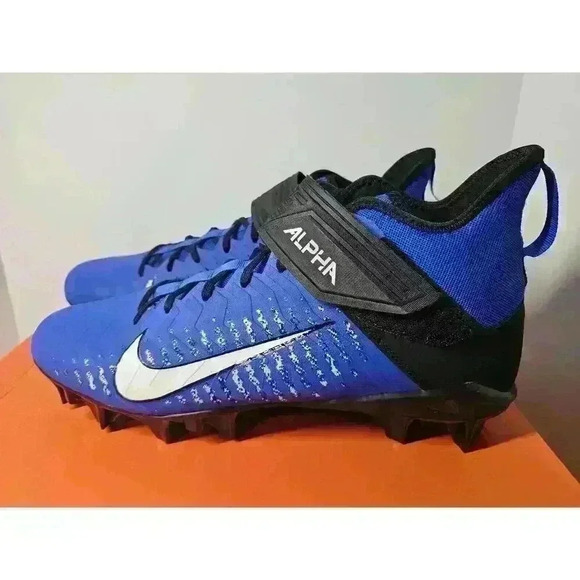 Nike Men’s 14 Alpha Menace Pro 2 MID Football Cleats Black Blue AQ3209 402 NEW - Picture 2 of 7